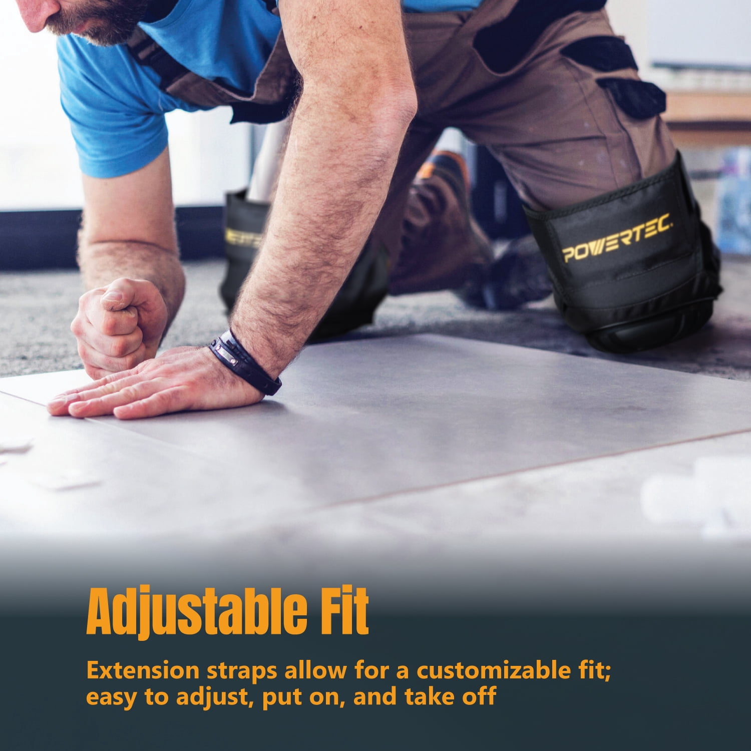 POWERTEC Safety Knee Pads for Men and Women Knee Support with Adjustable Thigh Straps Heavy Duty Shell Soft Foam and Thick Gel Cushion for Work, Construction, Flooring, Roofing (71879)