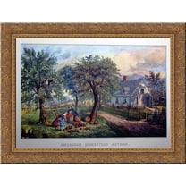 American Homestead Autumn 24x18 Gold Ornate Wood Framed Canvas Art by Currier and Ives