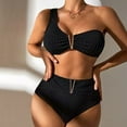 thumbnail image 2 of UTSJKR Women's Ribbed Bikini Sets Ruched V Neck High Waist One Shoulder Top with High Waist Two Piece Bathing Suit Black S, 2 of 6