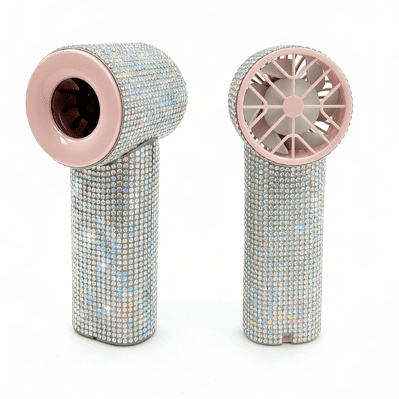 Portable Mini Fan, Luxury Diamond Handheld Fan with Digital Display, USB-C Rechargeable Personal Fan, Colorful Diamond-Pink