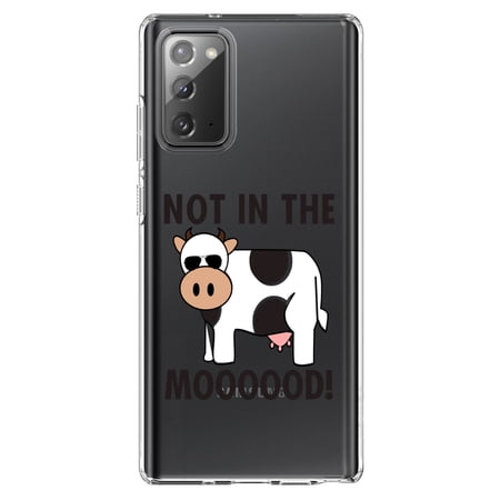 DistinctInk Clear Shockproof Hybrid Case for Galaxy Note 20 ULTRA (6.9 Screen) - TPU Bumper Acrylic Back Tempered Glass Screen Protector - Not in the MOOOOOOD! Cow