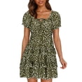 thumbnail image 1 of WTXUE Plus Robes Taille, Robe Trapèze à Manches Courtes Vestidos Casuales Para Mujer Col Ras du Cou, Robe d'Été à Manches Trapèze Robe Plissée Robe d'Été Florale Mi-Longue pour Femme Grande Taille, Brun Taille TG, 1 of 9