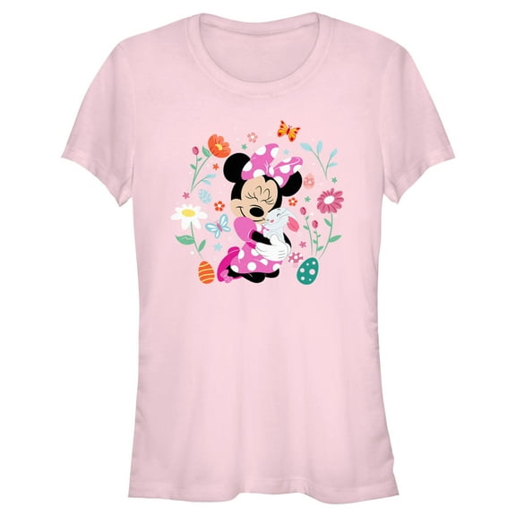 Junior's Minnie Mouse Easter Bunny Hug  Graphic Tee Light Pink 2X Large