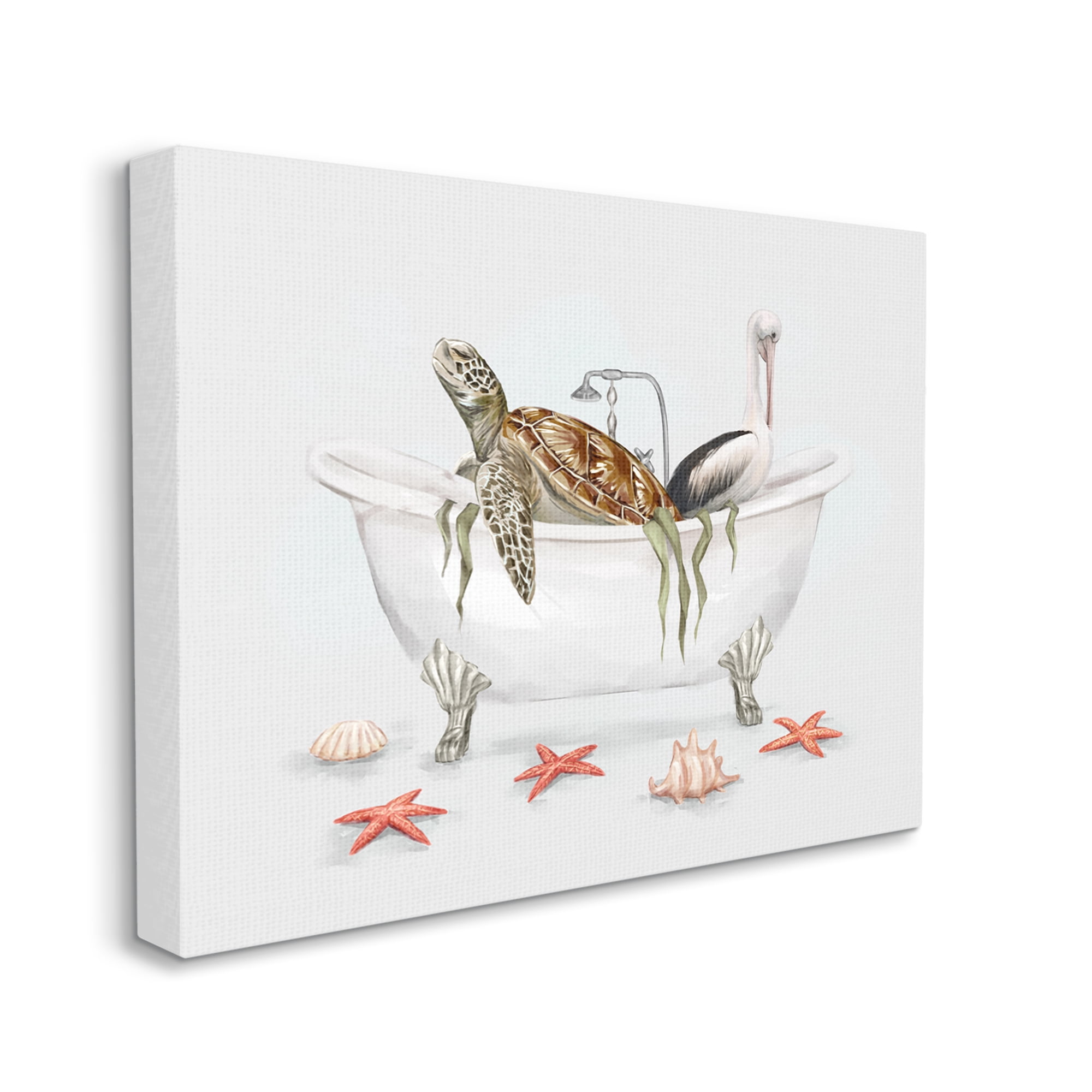 Stupell Industries Turtle & Pelican in Tub Animals & Insects Painting Gallery Wrapped Canvas Print Wall Art, 20 x 16