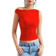 thumbnail image 2 of Womens Summer Off The Shoulder Crop Tops Sleeveless One Shoulder Ruched Asymmetrical Going Out Tank Top, 2 of 5