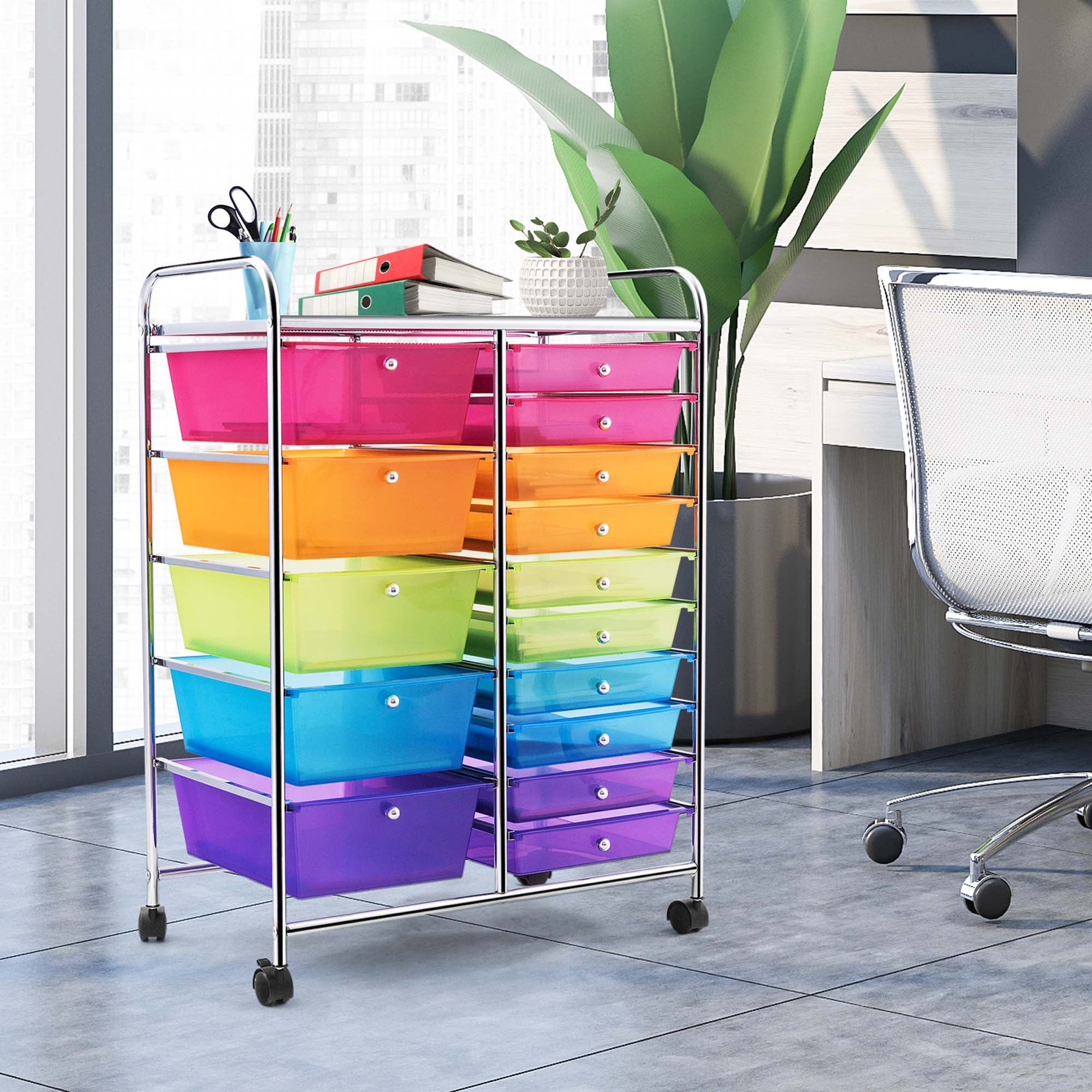 Goplus Costway 15 Drawer Rolling Storage Cart - Multiple Colors - Office  Cart with Lockable Drawers in the Office Carts & Printer Stands department  at