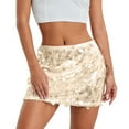 thumbnail image 2 of Sequin Skirts for Women Stretchy Bodycon Mid Waist Mini Skirt Summer Dressy Night Out Party Holiday Glitter Skirts,Gold - S, 2 of 5