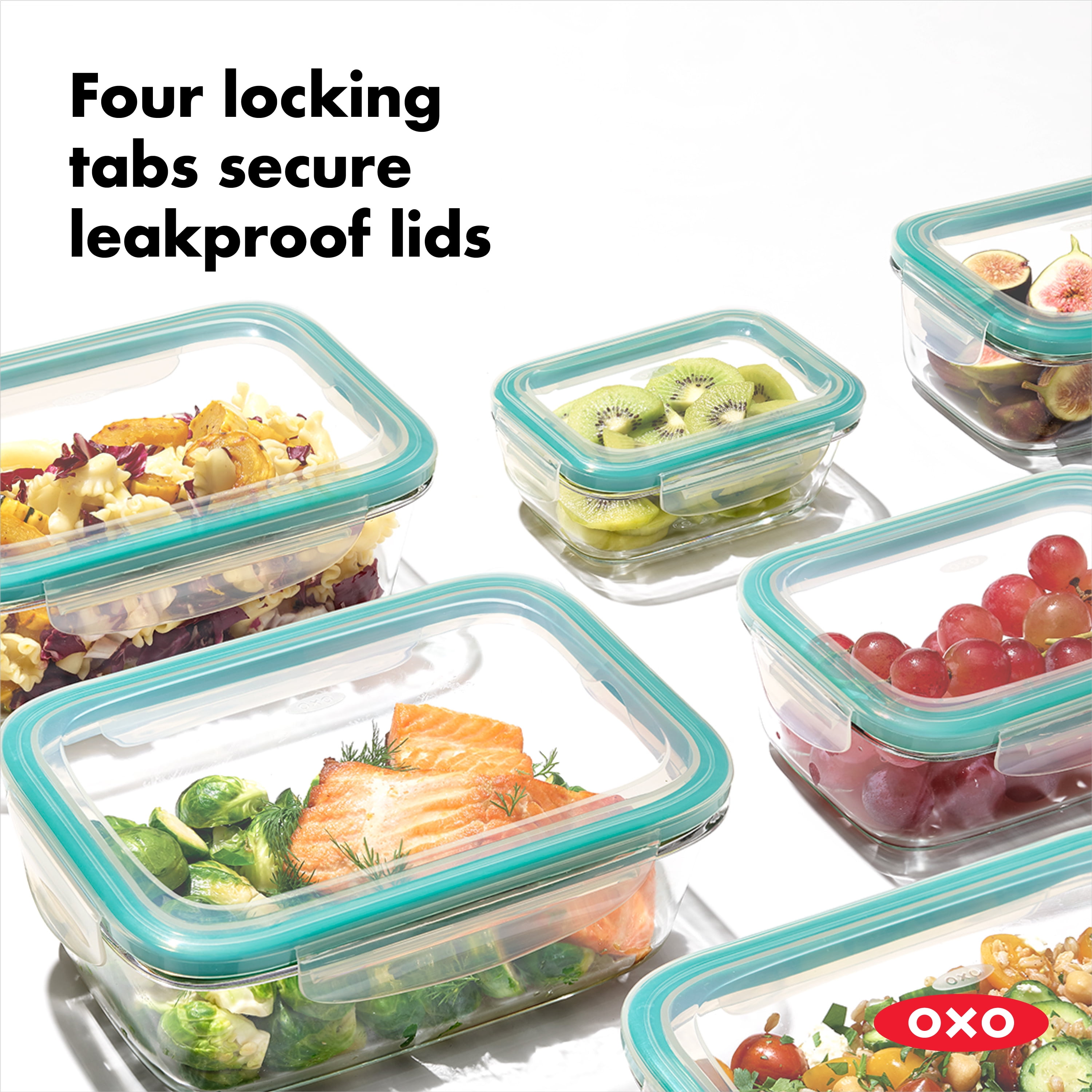 OXO Smart Seal 1.6-Cup Rectangle Glass Food Storage Container, Teal