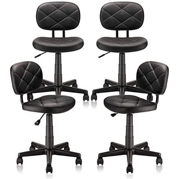 KLASIKA Round Rolling Stool with Adjustable Height and Pu Leather Backrest Swivel Stool Chair for Salon Tattoo Work Office Massage Black 4pack