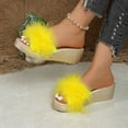 thumbnail image 6 of Samdudou Platform Sandals for Women Fluffy Faux Fur Slip On Wedge Slippers Elevated Heel Open Toe Slides Fashion Summer Footwear Casual Dressy Indoor Outdoor Shoes, 6 of 9