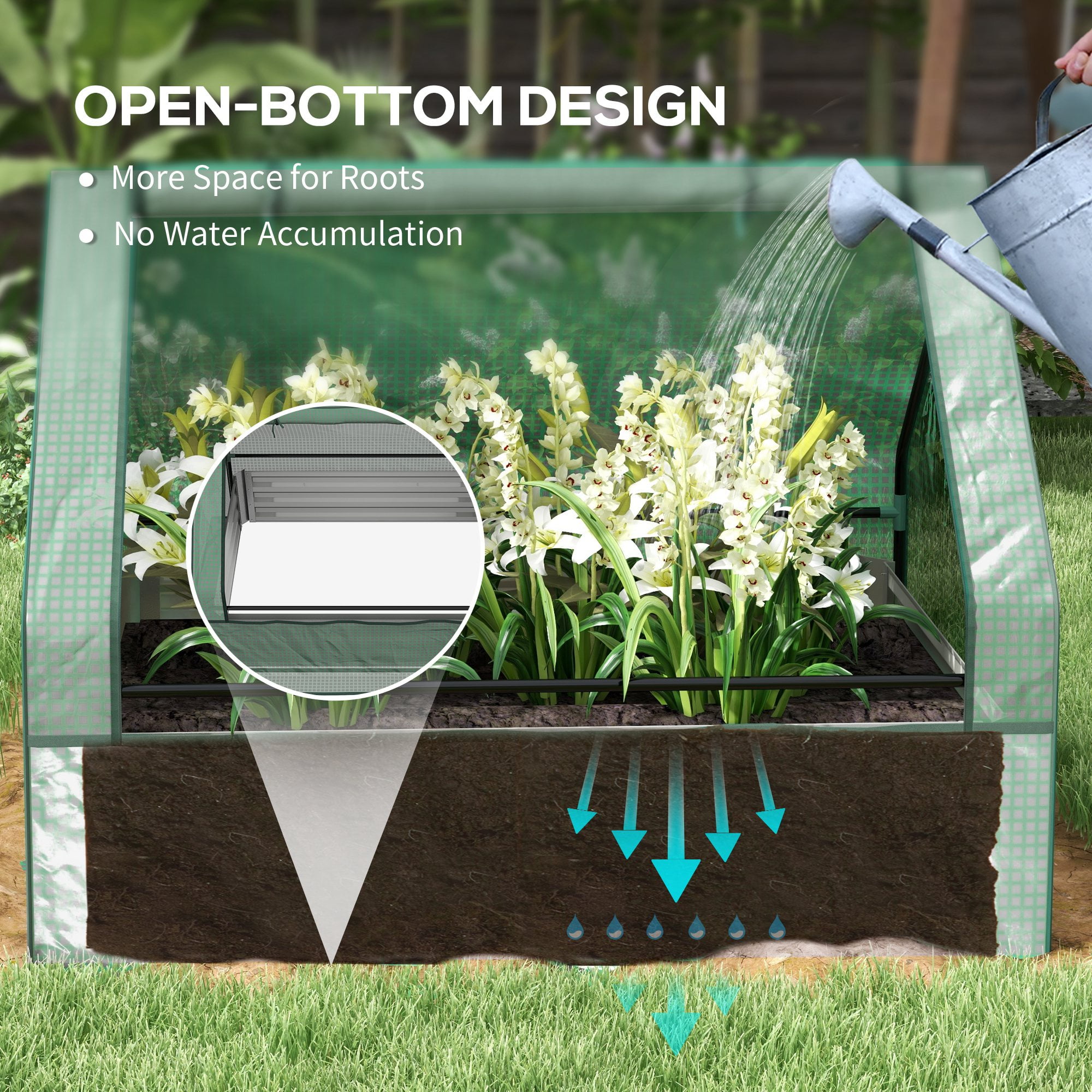 Outsunny Raised Garden Bed with Small Greenhouse, Green and Silver