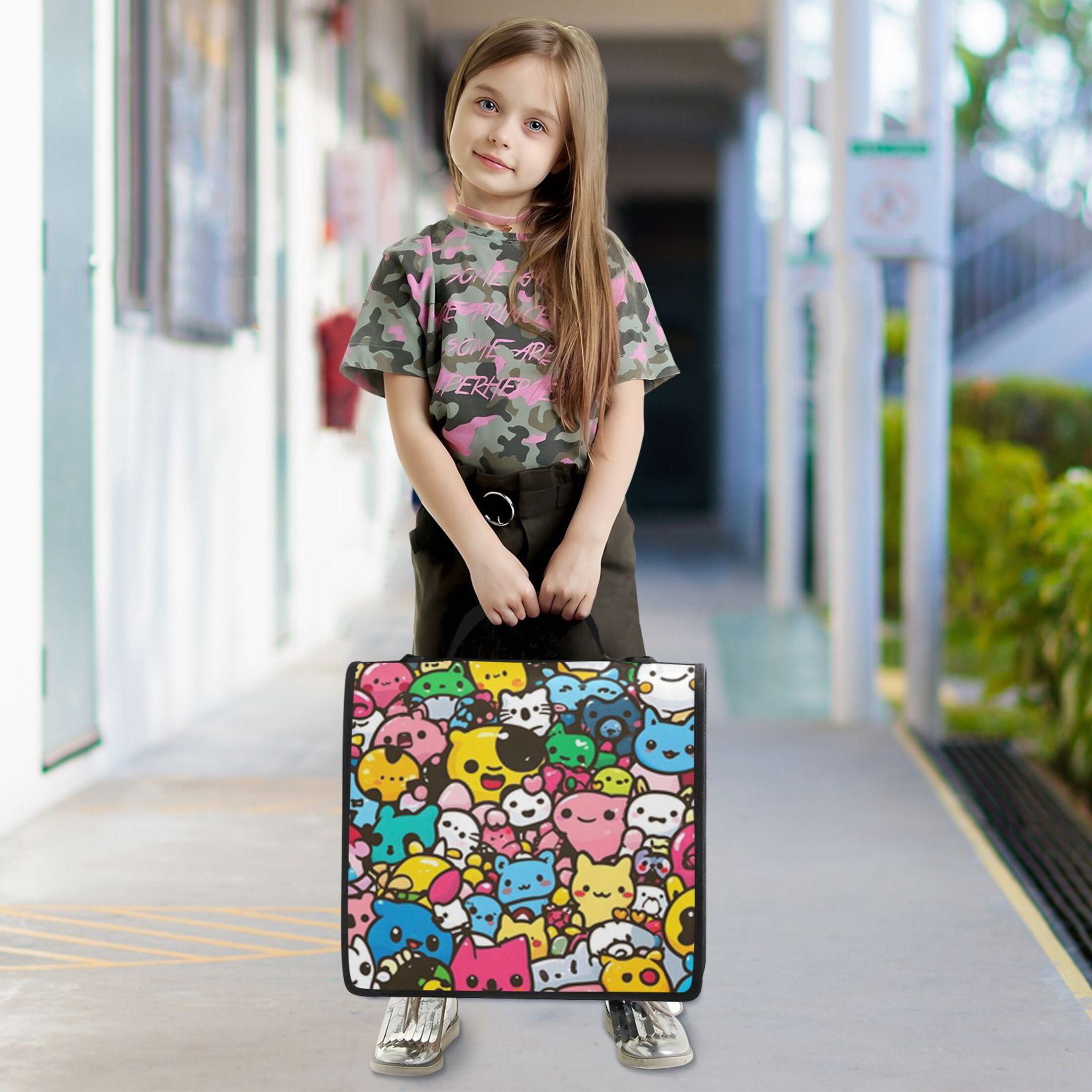 Zipper Binder Cute Cartoon Characters 1.5 Inch Binder Folder Bag with Shoulder Strap and Handle