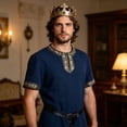 thumbnail image 5 of Viking Short Sleeve Medieval Tunic, Short Sleeve Medieval Viking Tunic, Gold Embroidery Collar Renaissance Warrior Costume Top With Belt, Multi Color Larp Cosplay Shirt, Black L, 5 of 5