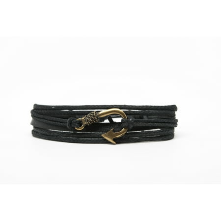 - Fish Hook Rope and Leather Adjustable Unisex Charm Bracelet