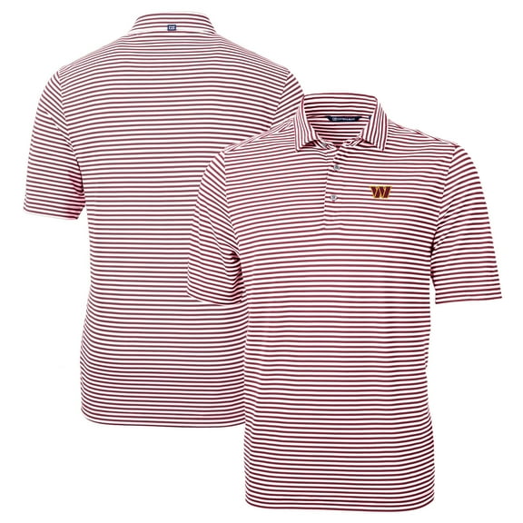 Men's Cutter & Buck Burgundy Washington Commanders Virtue Eco Pique Stripe Recycled Polo