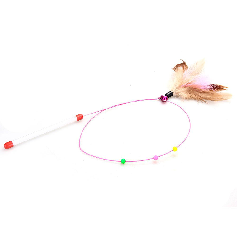 Stick Game Wand with Colored Feather Ball Bell Fun Toy for Cat Kitten Anim M9W2 