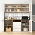 thumbnail image 3 of RichYa Kitchen Pantry 63" Spacious Countertop Hutch Cabinet with 3 Drawers Wine Bottle Rack Cup Holder & Power Strip Wood Color+White, 3 of 8