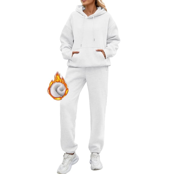 Sweatsuits Women 2 Piece Outfit Fleece Oversized Hoodie Joggers Sweatpants Track Suits Matching Lounge Pants Sets White L