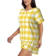 thumbnail image 3 of Womens Pajama Sets With Pocket, yellow buffalo plaid Lounge Sets Short Sleeve Sleepwear PJ Sets for Women, 3 of 6