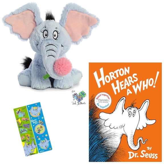 Horton Hears a Who Stuffed Animal Elephant Plush, Horton Hears a Who! Hardcover Book, Bookmarks, and Gift Book Bag (an Dr Seuss Educational Gift Set with Lessons of Helpfulness and Friendship)