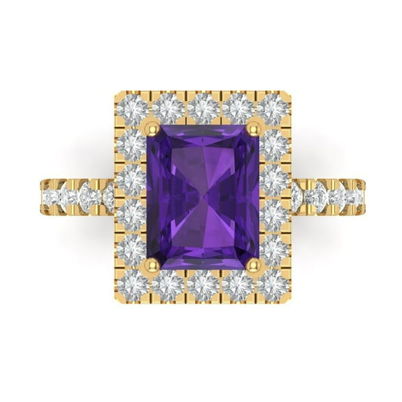 Clara Pucci 14K Yellow Gold 3.84ct Amethyst Solitaire with Accents Ring