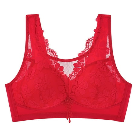 Audhol Bras for Women Non Ring Gathered Up Support Adjustment Anti Sagging Undershirt Type Skin Friendly Bra Female No Underwire Seamless Push Up Everyday Bras Red 42