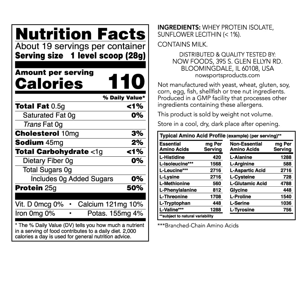 Now Sports Nutrition Whey Protein Isolate 25 G With aas Unflavored Powder 1 2 Pound Walmart Com Walmart Com