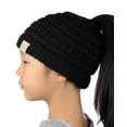 thumbnail image 3 of C.C BeanieTail Kids' Children's Soft Cable Knit Messy High Bun Ponytail Beanie Hat, Black, 3 of 4