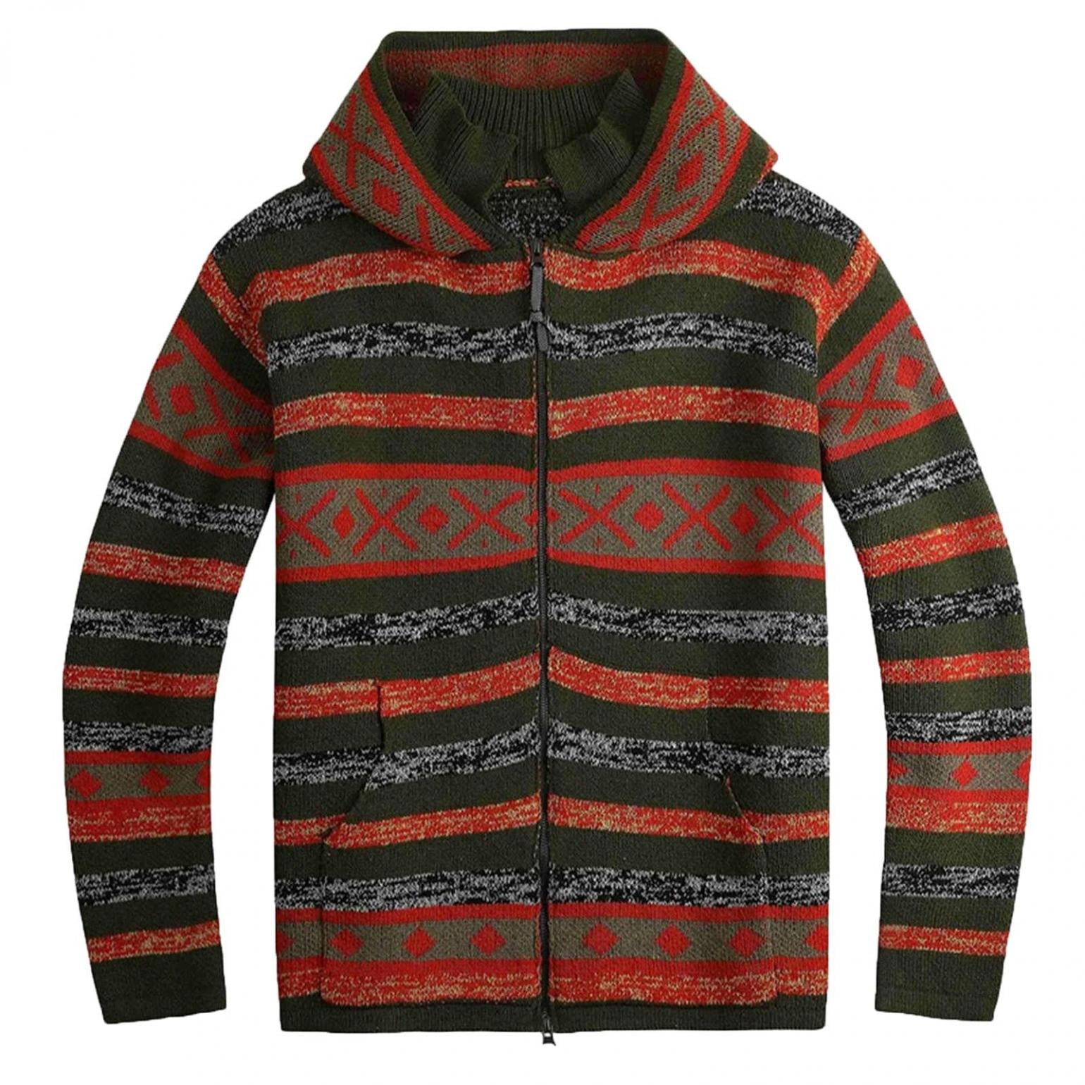 Wan-T Mens Mock Neck 1/4 Zipper Striped Stylish Thicken Pullover Warm Sweater 
