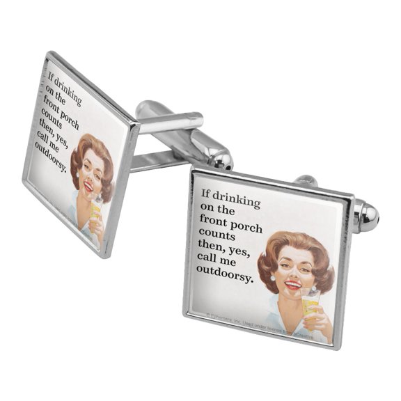 If Drinking on the Front Porch Counts then Yes Call Me Outdoorsy Funny Humor Square Cufflink Set - Silver or Gold