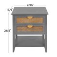 thumbnail image 4 of 29" Bedside Table with 2 Drawer and Shelf, Solid Wood End Table with Naturel Rattan and Semi-Circular Metal Handle, Side Table Furniture for Bedroom Living Room Study, Capacity of 130 Pounds, Gray, 4 of 9
