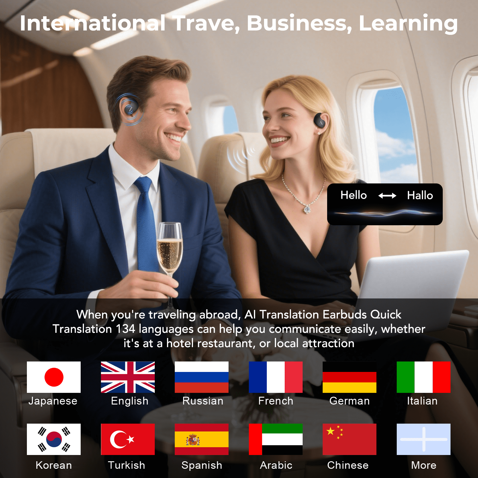 MINISO X15 Bluetooth 5.4 Wireless Open-Ear Headphones - AI Translator, Noise-Cancelling Earbuds, 130+ Languages, 40H Playtime, IPX5 Waterproof, Black + Earbud Case