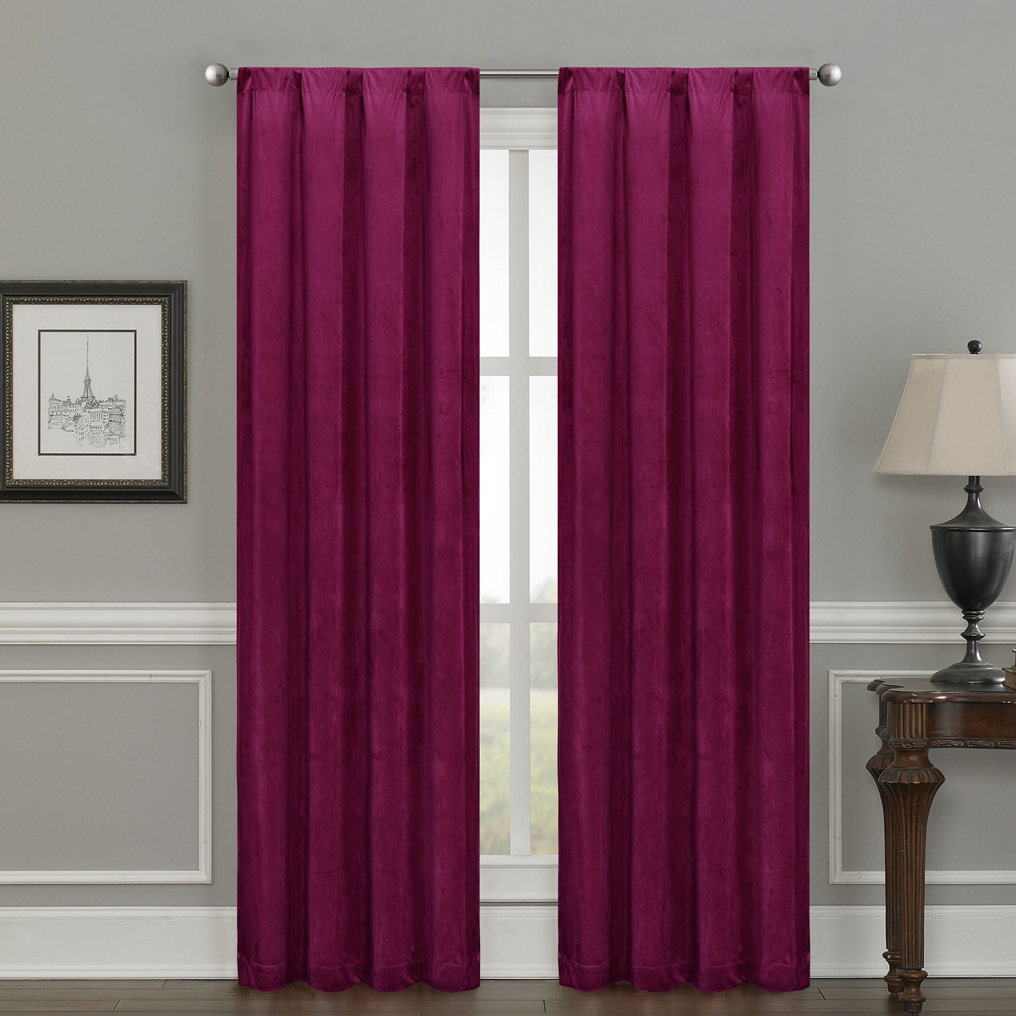 Silk+Home Luxury Velvet Blackout Rod Pocket Curtain Panel Pair 52"x95