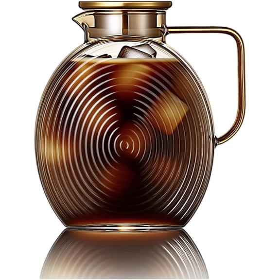 ABCISI Glass Water Pitcher with Lid for Fridge- 2L Borosilicate Glass Juice Pitcher, Large Iced Tea Pitcher with Handle, Water Jug for Sun Tea, Drinks, Lemonade, Cold or Hot Beverages for Party