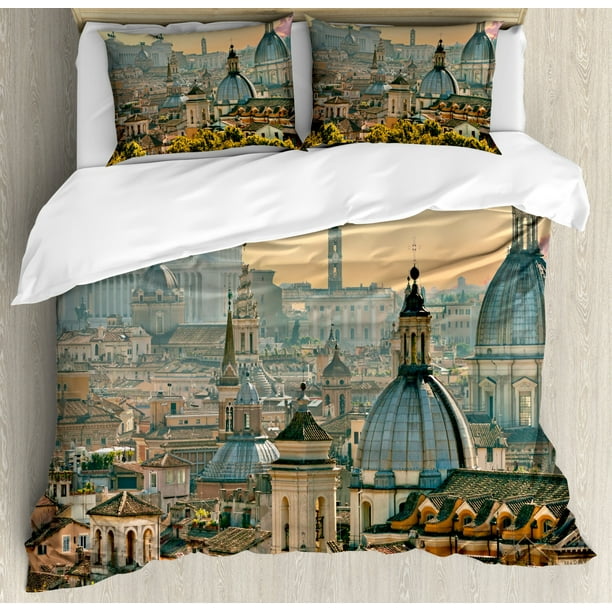 City Duvet Cover Set, View of Rome from Castel Sant'Angelo Italy
