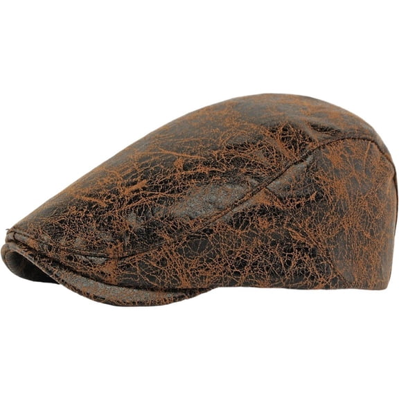 Jiibva Vintage PU Leather Flat Cap Classic Newsboy Cap Fashion Beret Cap Adjustable Driving Hat Autumn Winter Soft Fishing Hat