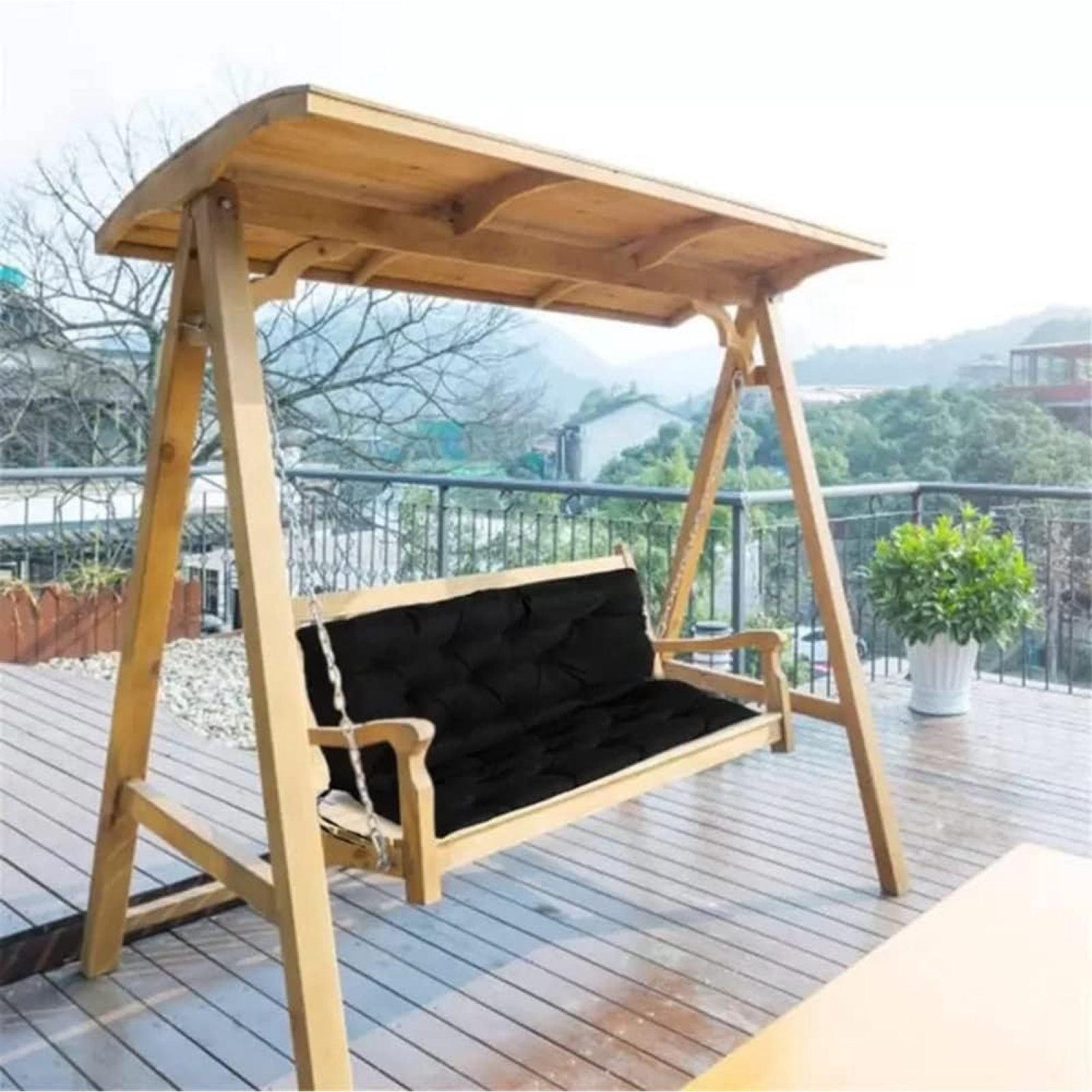 SQDWYGG Outdoor Swing Cushions with Backrest, 2 or 3 Person Seat Bench Replacement Waterproof Cushion for Outdoor Patio Porch Garden Furniture Swing Chair,Black,47.2x39.4in