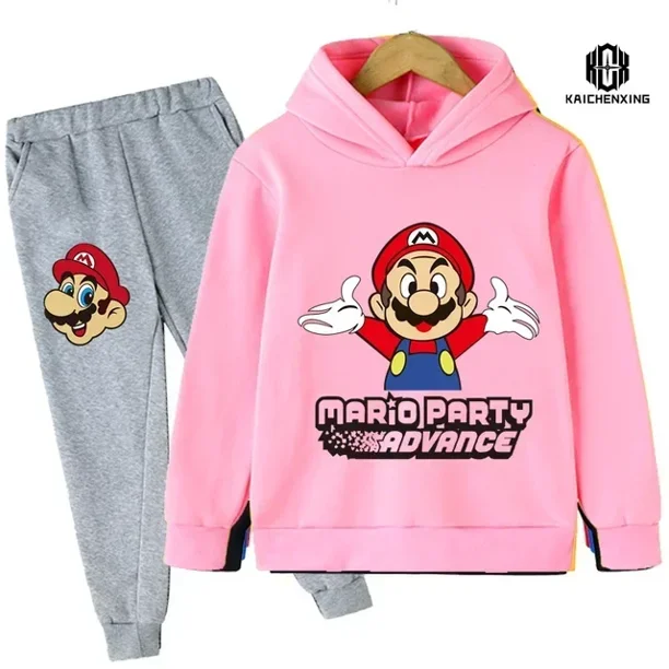 Conjunto de Sudadera con capucha de Super Mario para niños y niñas, ropa deportiva de 2 piezas con estampado, informal, a la moda, 2024