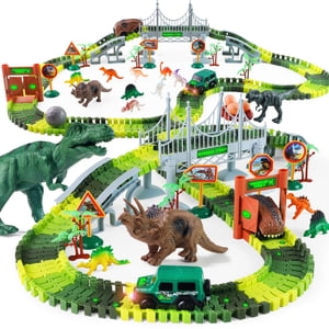 NETNEW Dinosaur Race Car Track with Glow-in-the-Dark