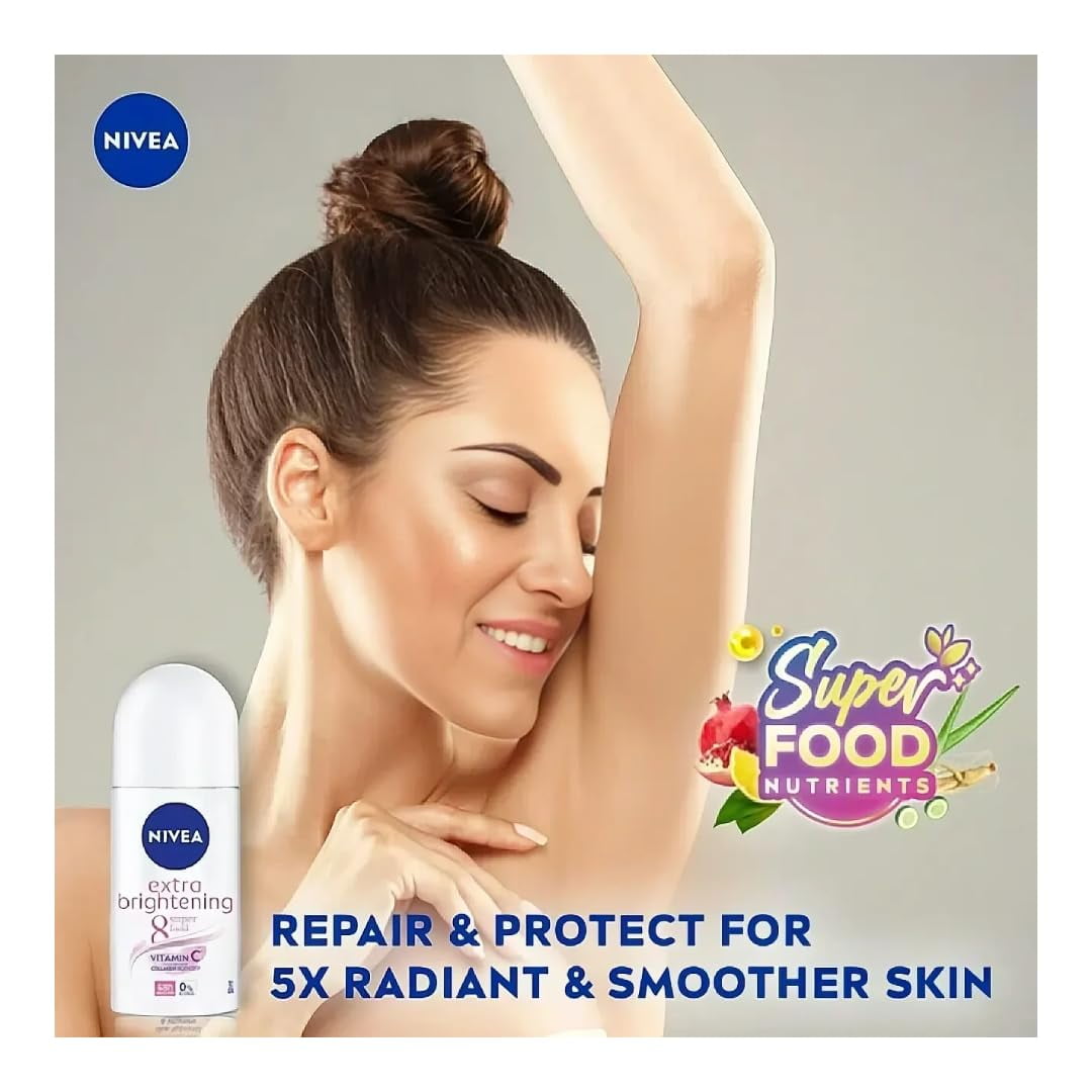 NIVEA Extra Brightening Underarm Roll On Deodorant, 8 Superfood