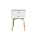 thumbnail image 5 of Bedside Table with 2 Drawer and Rubber Wood Legs, Modern Storage Cabinet Nightstand with Button Handle for Bedroom Living Room Furniture, Easy Assembly, Space Saving, White, 5 of 7