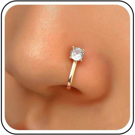 Vintage Crystal Nose Ring Hoop Gold Rhinestone Stud Tiny Cz Screw Studs Cz No Piercing Clip on Jewelry for Women