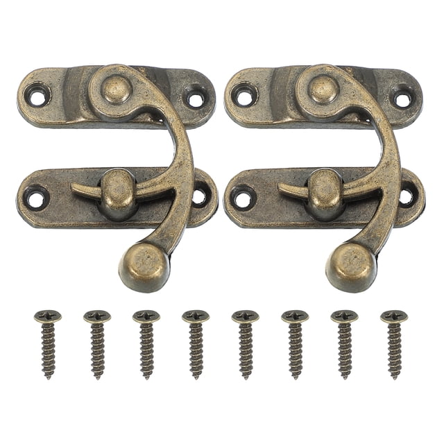 Pestillo de caja de madera Uxcell, cerradura vintage, gancho de pestillo de brazo oscilante derecho con tornillo bronce 41x36mm