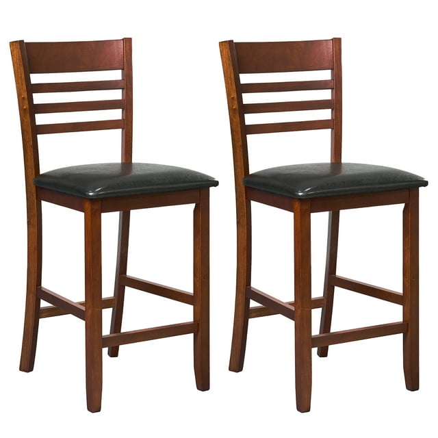 Gymax 2-PCS Counter Height Bar Chair Set w/ Backrest Padded Seat Rubber Wood Frame