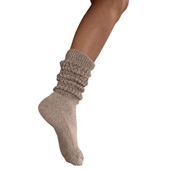 MDR Women's Extra Long & Heavy Slouch Cotton Wear at any Length Socks Made in USA 1 Pair Size 9 to 11 (Beige)