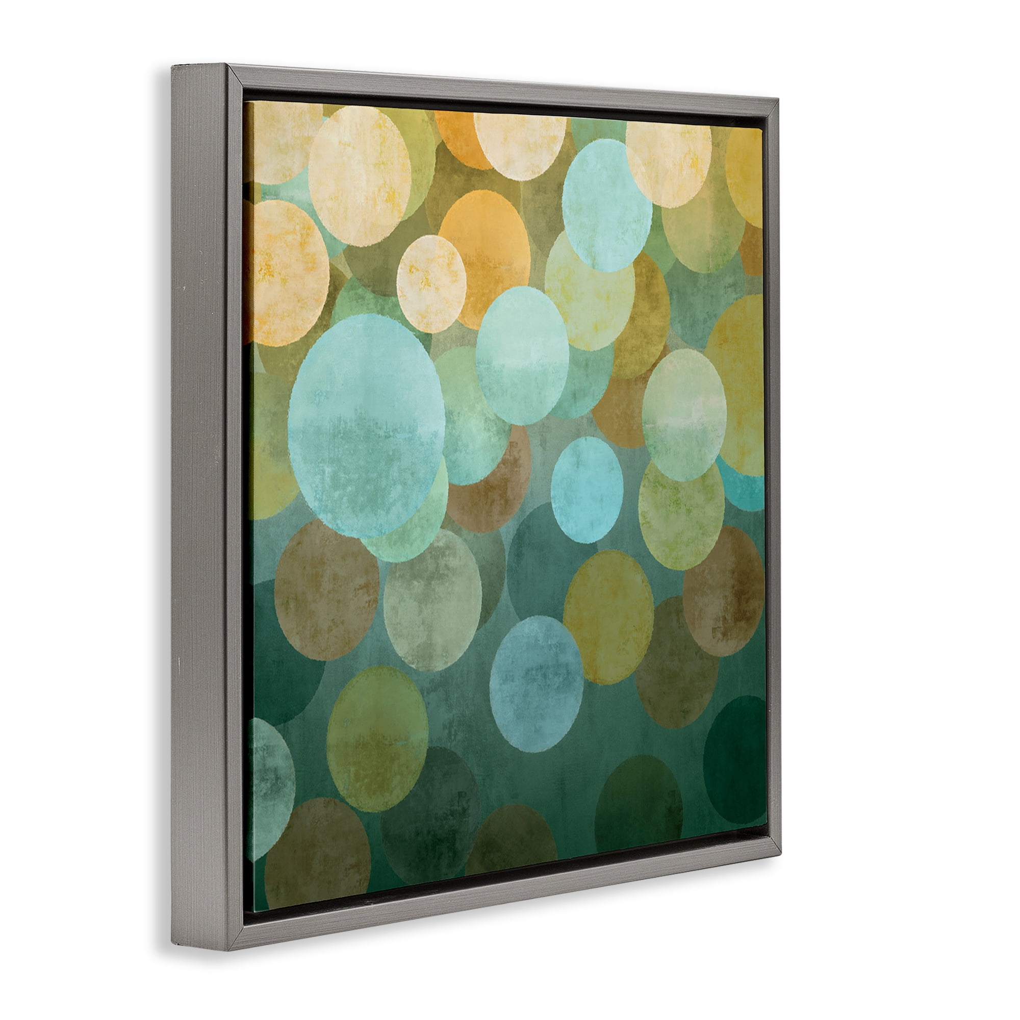 Stupell Industries Layered Green Circles Abstract Painting Gray Floater Framed Canvas Art Print Wall Art, 25 x 25