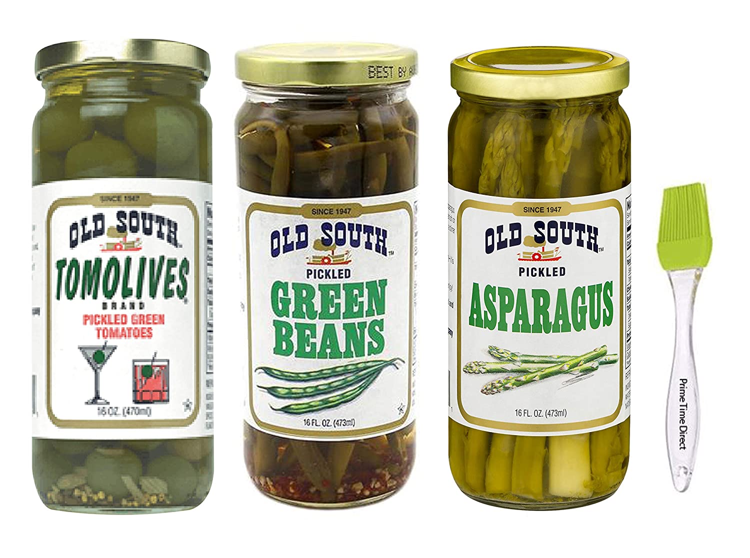 Old South Green Beans & Pickled Asparagus & Tomolives 16oz Jars (Pack