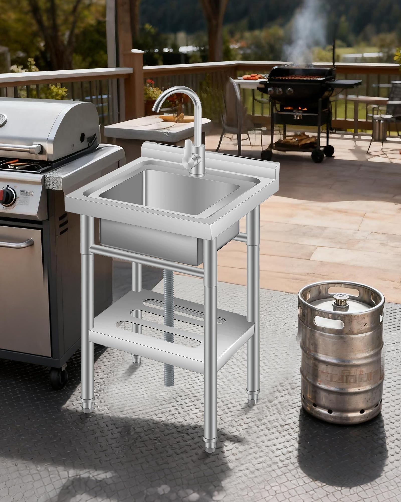 Accreate 18" FreeStanding Utility Sink with Cold and Hot Water Pipe, Single Bowl Stainless Steel Commercial Sink for Kitchen, Laundry
