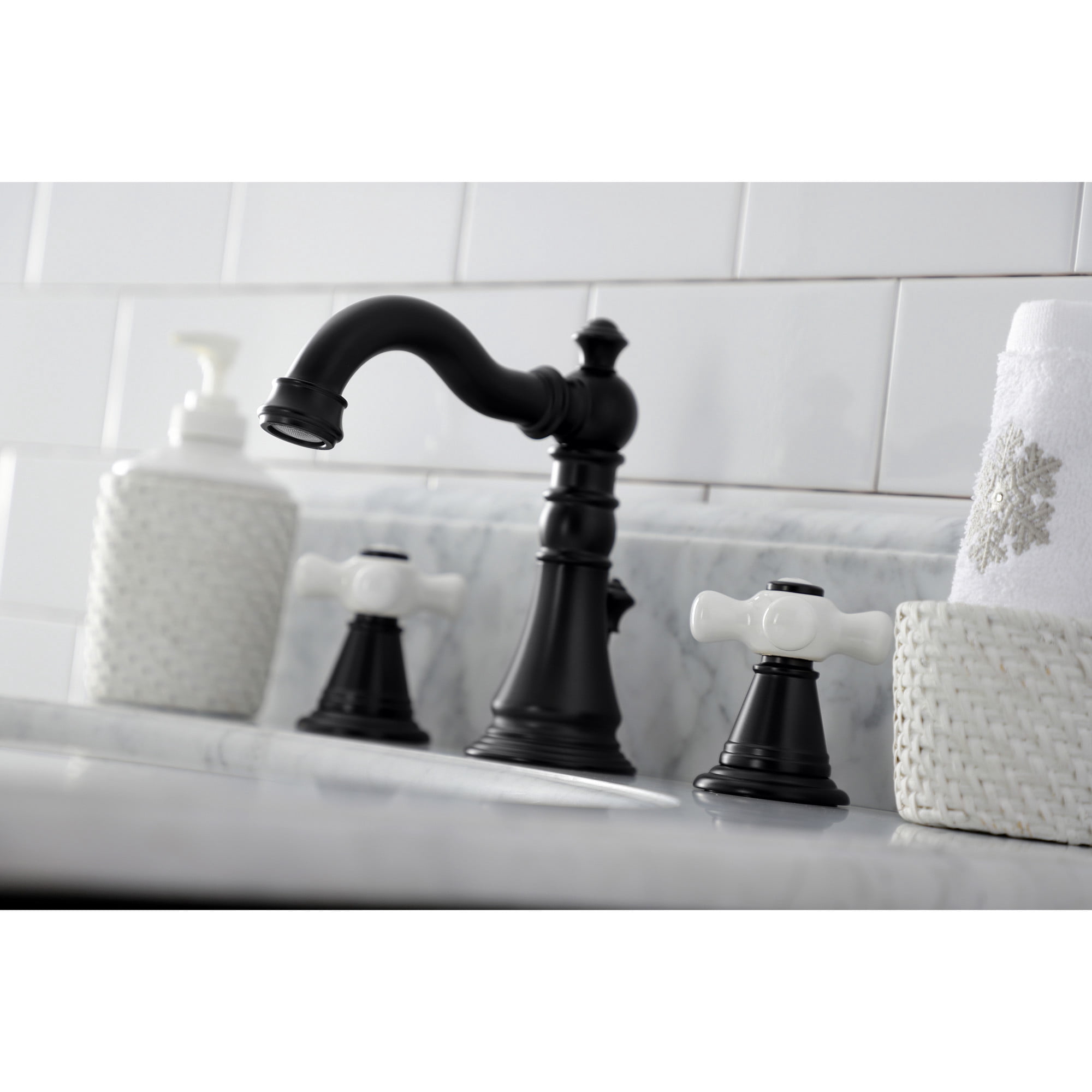 Kingston Brass FSC1970APX American Classic Widespread Bathroom Faucet with Brass Pop-Up, Matte Black
