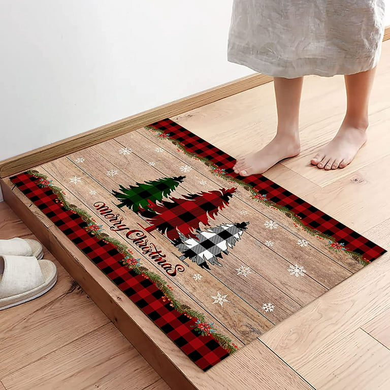 Prironde Welcome Mats for Front Door-Outdoor Indoor Kitchen Mat Red and Black Buffalo Plaid Retro Door Mats for Home Entrance Non-Slip Bathroom Rugs Washable